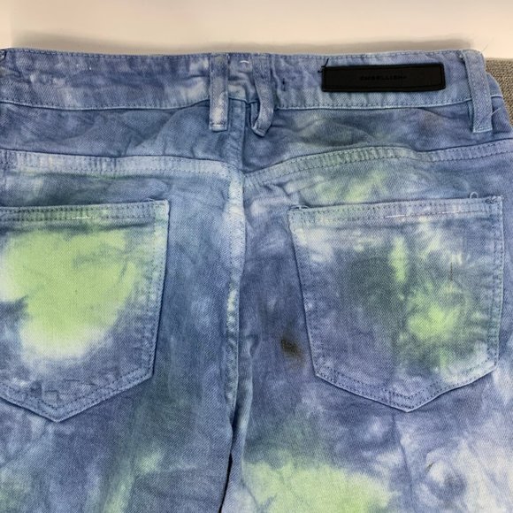 Unique Mens Embellish Tie Dye Jeans Distressed Ripped 30 Cotton Spandex Blue - Picture 13 of 16
